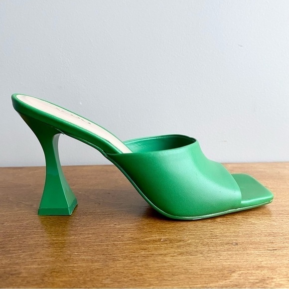 Aldo Selah Heeled Smooth Leather Mule Green Open Square Toe - Picture 7 of 13